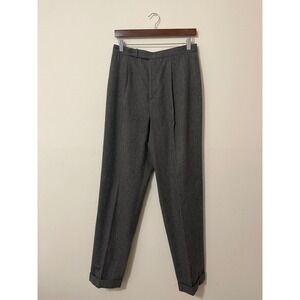 Ralph Lauren Women Gray Wool Blend Pleated Preppy Office Cuff Dress Pant Size 12